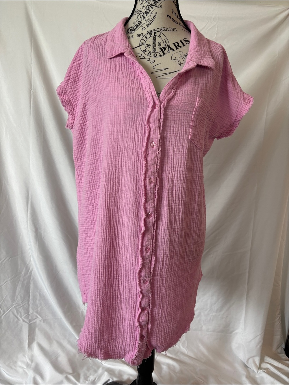 Umgee Pink Button-Front Gauze Midi Shirt Dress
